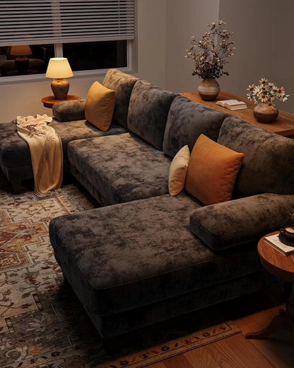 U-Shaped Sectional Couch Double Chaise Chenille Upholstery 112in Modern Living Room Apartment, Customized