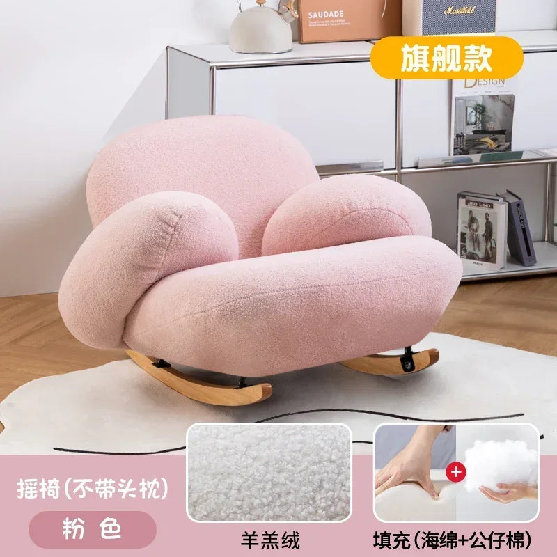 A  New Arrivals White Rocking Chair Living Room Adult Recliner Home Lounge Sofa Chair Lambswool Rocking Chair