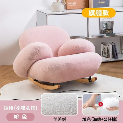A  New Arrivals White Rocking Chair Living Room Adult Recliner Home Lounge Sofa Chair Lambswool Rocking Chair