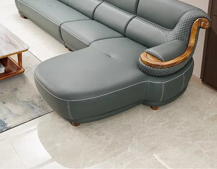 Modern minimalist, ebony leather sofa, new Chinese combination