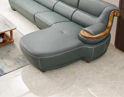 Modern minimalist, ebony leather sofa, new Chinese combination