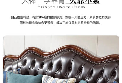 4*American all-solid wood leather sofa European double triple retro modern simple