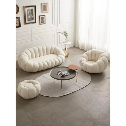 Modern White Velvet Swivel Lazy Sofa Chair New Design Pumpkin Lounge Ottoman Living Room Furniture Set for Hotels