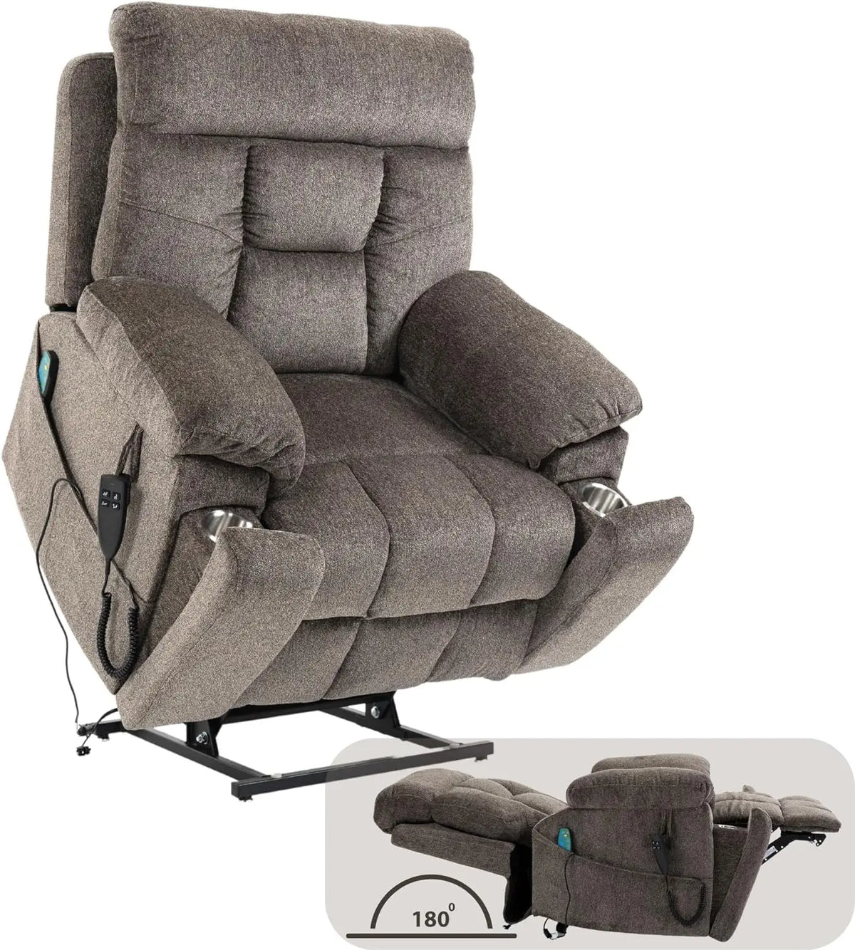 Dual Motor Power Lift Recliner for Elderly Adults with Heat Massage Lay Flat Feature Wireless Remote Cup Holder Customizable