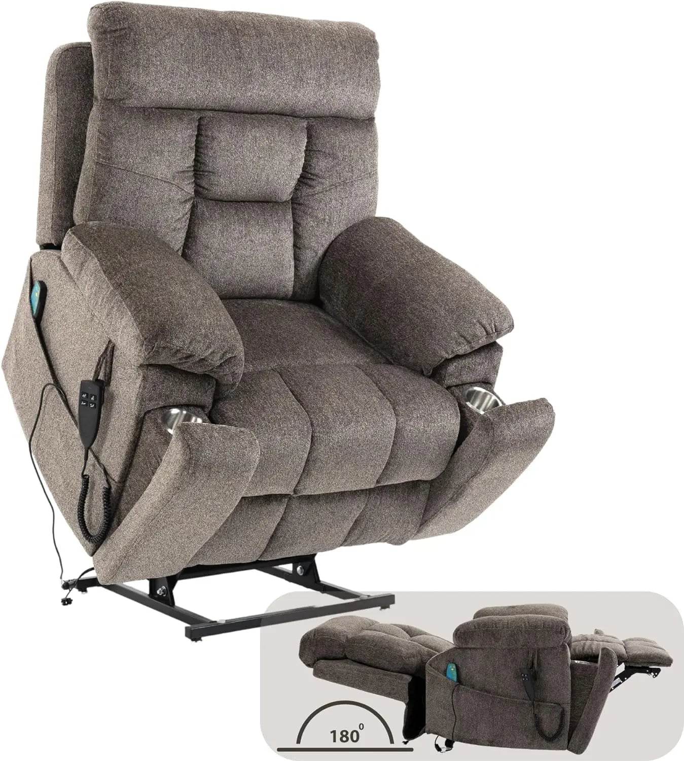 Dual Motor Power Lift Recliner for Elderly Adults with Heat Massage Lay Flat Feature Wireless Remote Cup Holder Customizable