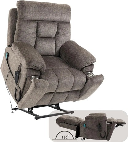 Dual Motor Power Lift Recliner for Elderly Adults with Heat Massage Lay Flat Feature Wireless Remote Cup Holder Customizable