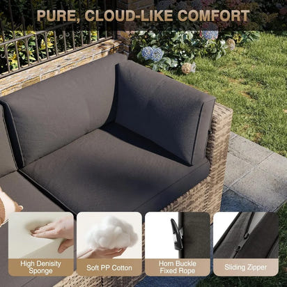 7-piece outdoor patio furniture set with plush cushions - wicker conversation sectional sofa