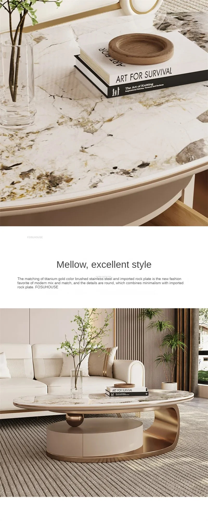 Nordic Light Luxury Designer Oval Coffee Table Rock Board Coffee Tables for Living Room Simple Storage Side Table Home Furniture