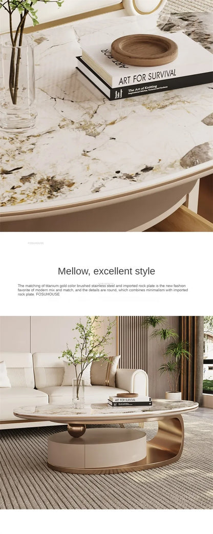 Nordic Light Luxury Designer Oval Coffee Table Rock Board Coffee Tables for Living Room Simple Storage Side Table Home Furniture