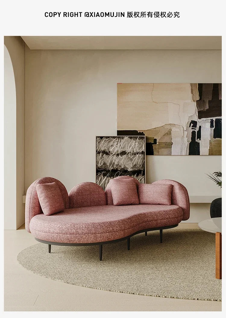 N Cream Style Small Apartment Sofa Fabric Special-Shaped Curved Sofa