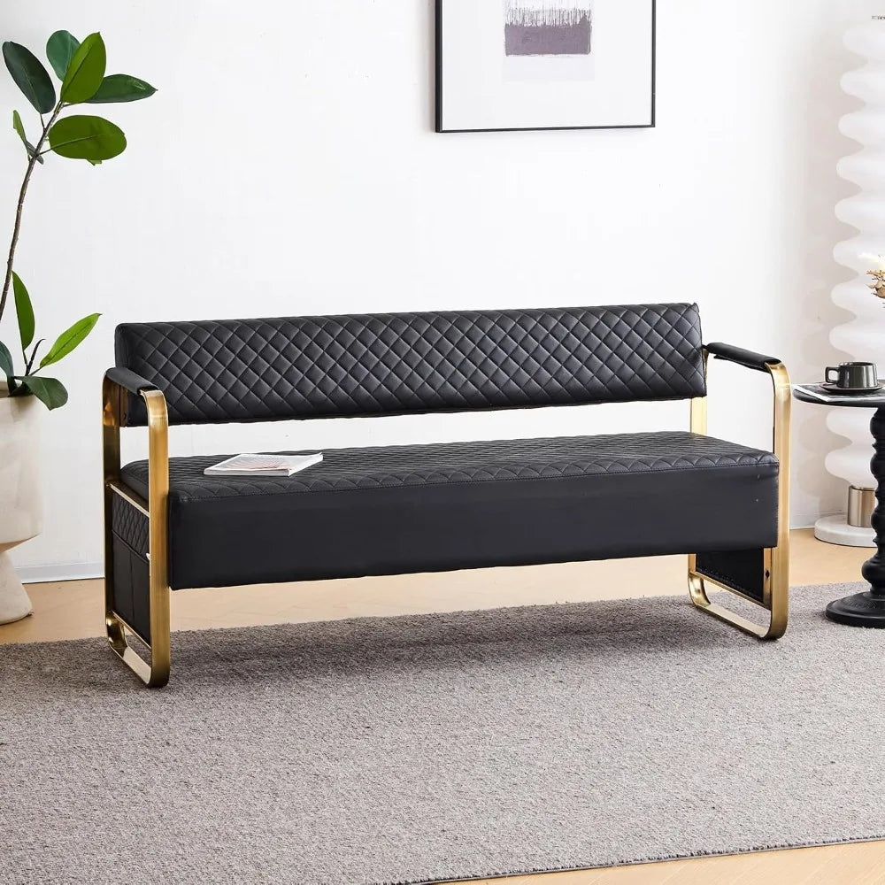Luxury Waiting Room Chairs with Gold Arms, 57.5" Office Guest Bench Seating for Salon Bank Airport Conference