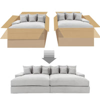 Wide Deep Seat Oversized Loveseat Chaise Compressed Sofa Bed, Fluffy Corduroy Upholstered Cloud Couch Living Room Sofas