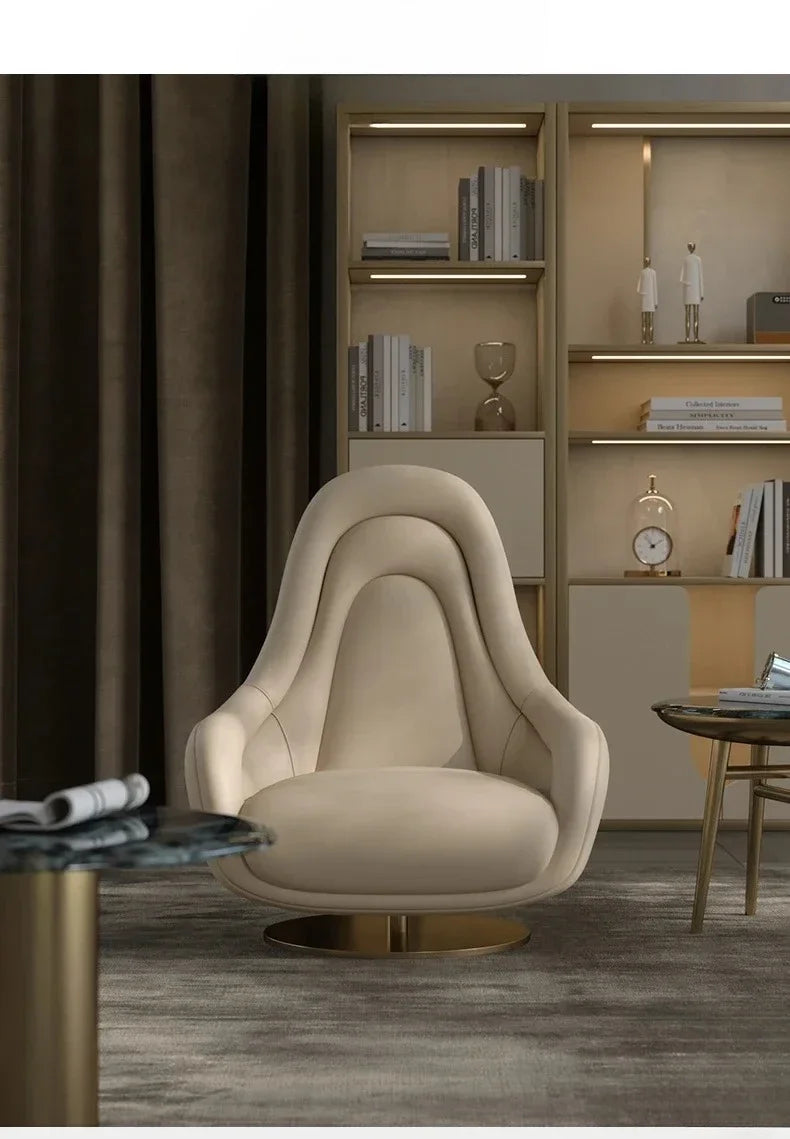 A lNew Single Seater Italian Living Room Leisure Light Luxury Leather Rotating Couch