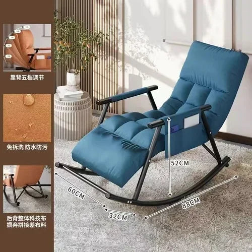 BJ Faux Leather Rocking Chair With Pedal Recliner Adult Balcony Home Folding Chair