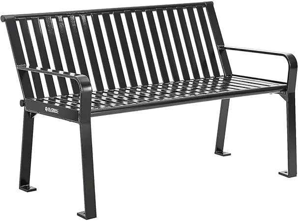 Four Ft Outdoor Park Bench, With Back Vertical Steel, 600 Lbs Capacity Black, Unassembled Heavy Duty Commercial