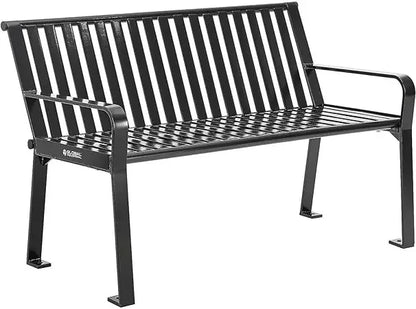 Four Ft Outdoor Park Bench, With Back Vertical Steel, 600 Lbs Capacity Black, Unassembled Heavy Duty Commercial