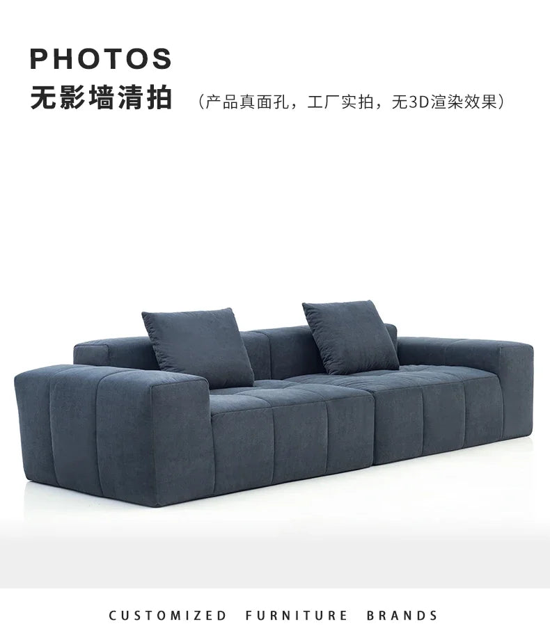 Full Sponge Compressed Fabric Sofa Modern Simple Living Room Couch Tofu Block Sofa Small Apartment Straight Row Combination Sofa