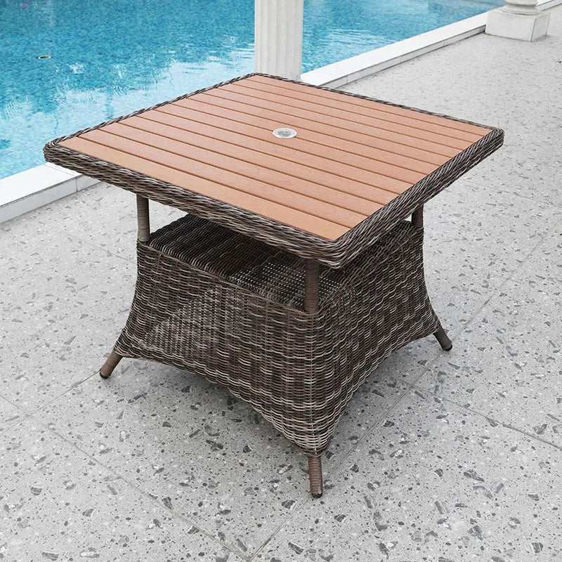US Retro Outdoor Rattan Cafe Restaurant Table and Chair Combination Open-air Courtyard Garden Rattan Dining Table and Chairs