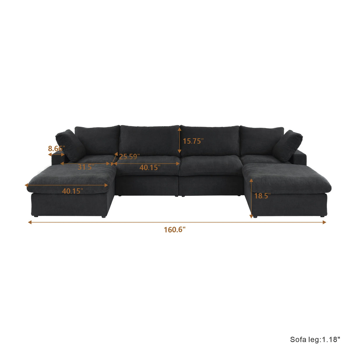 Cloud Modular Sectional Sofa with 2 Storage Ottomans 160.6