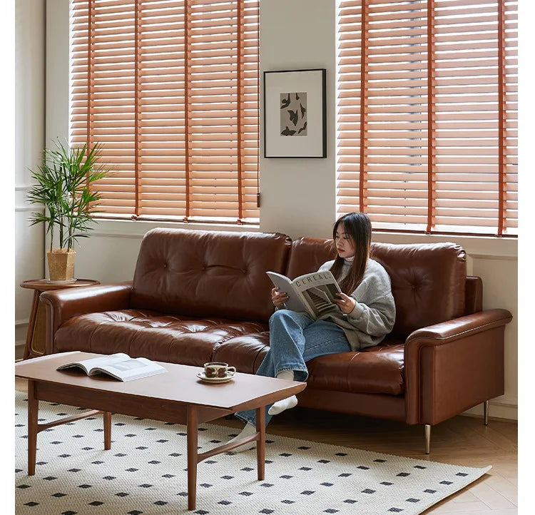 Nordic Italian light luxury medieval French plaid designer living room straight retro oil wax leather cowhide nebula sofa