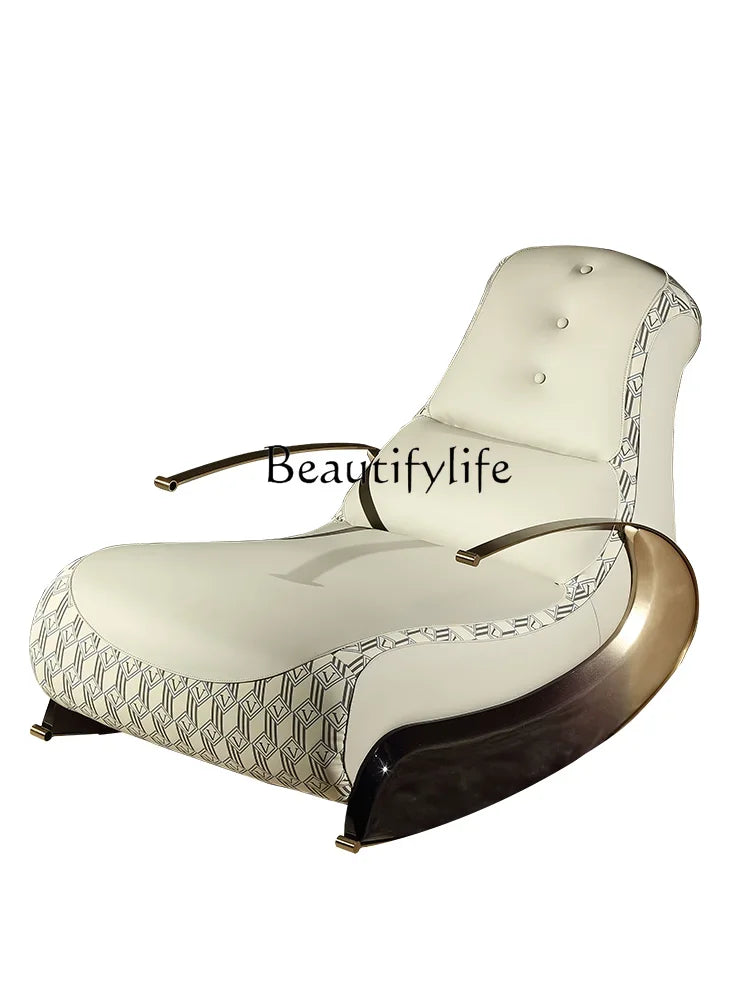S Modern Italian Light Luxury Rocking Chair Leather Recliner Leisure Chair Single Sofa Rocking Chair