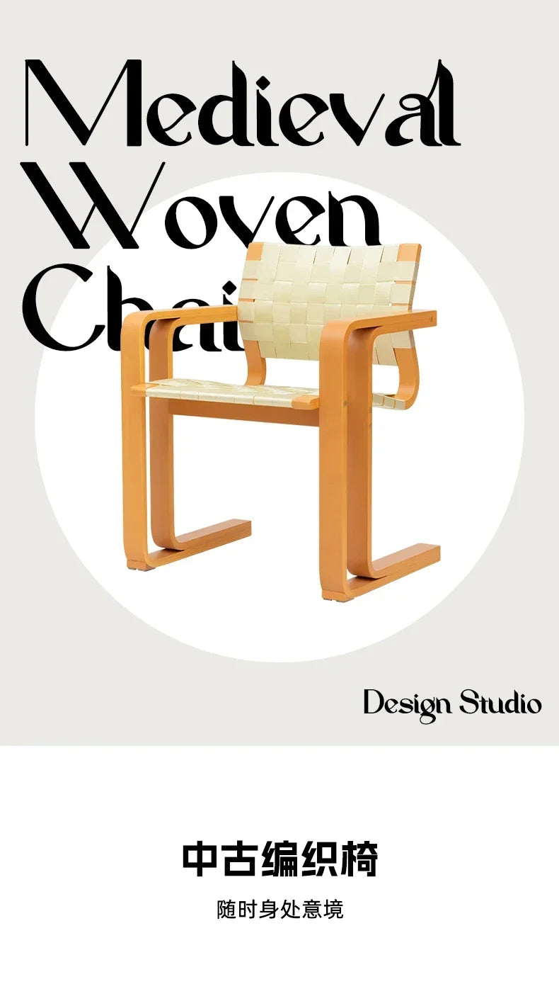 xxqArmrest Dining Chair Mid-Ancient Woven Chair Retro Desk Office Computer Chair