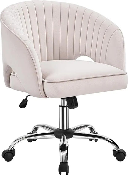 Cute Desk Chair Velvet Vanity Chair with Wheels Home Office Upholstered Modern Swivel Armchair with Tufted Barrel Back for Stud