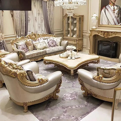 Luxury European-style villa leather sofa combination