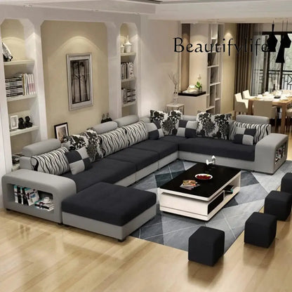 SS U-Shape Sectional Couch Fabric Upholstered Sofa Couches Sectional Couches For Living Room 7 Seater Modern Sectional Sofa