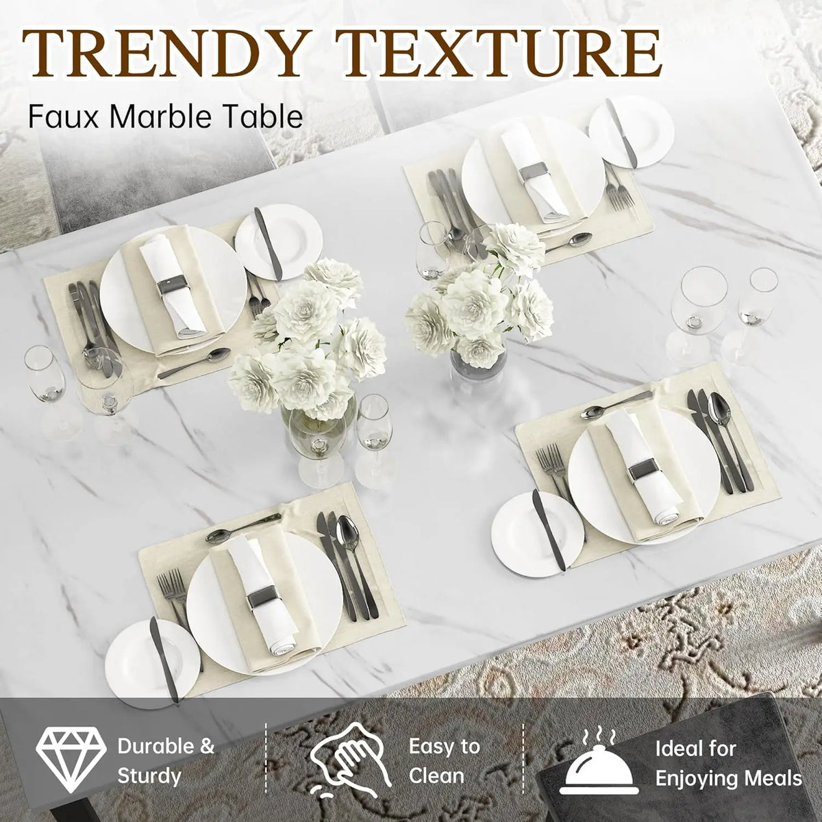 Dining Table Set for 4, Faux Marble Small Kitchen Table Chairs Set of 4 with Luxurious Button Tufted Dinner Chairs