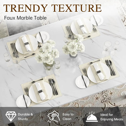 Dining Table Set for 4, Faux Marble Small Kitchen Table Chairs Set of 4 with Luxurious Button Tufted Dinner Chairs