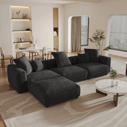 Sdorens 141.73'' L Shape Sectional Sofa Corduroy Fabric Couches Oversized 3 Seater Couch with 1 Ottomans for Living Room Set