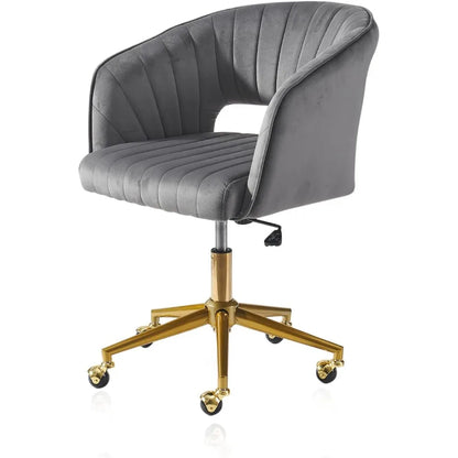 Grey Vanity Chair with Wheel, Modern Velvet Home Office Chair with Back, Criss Cross Chair for Vanity, Living Room, Bedro