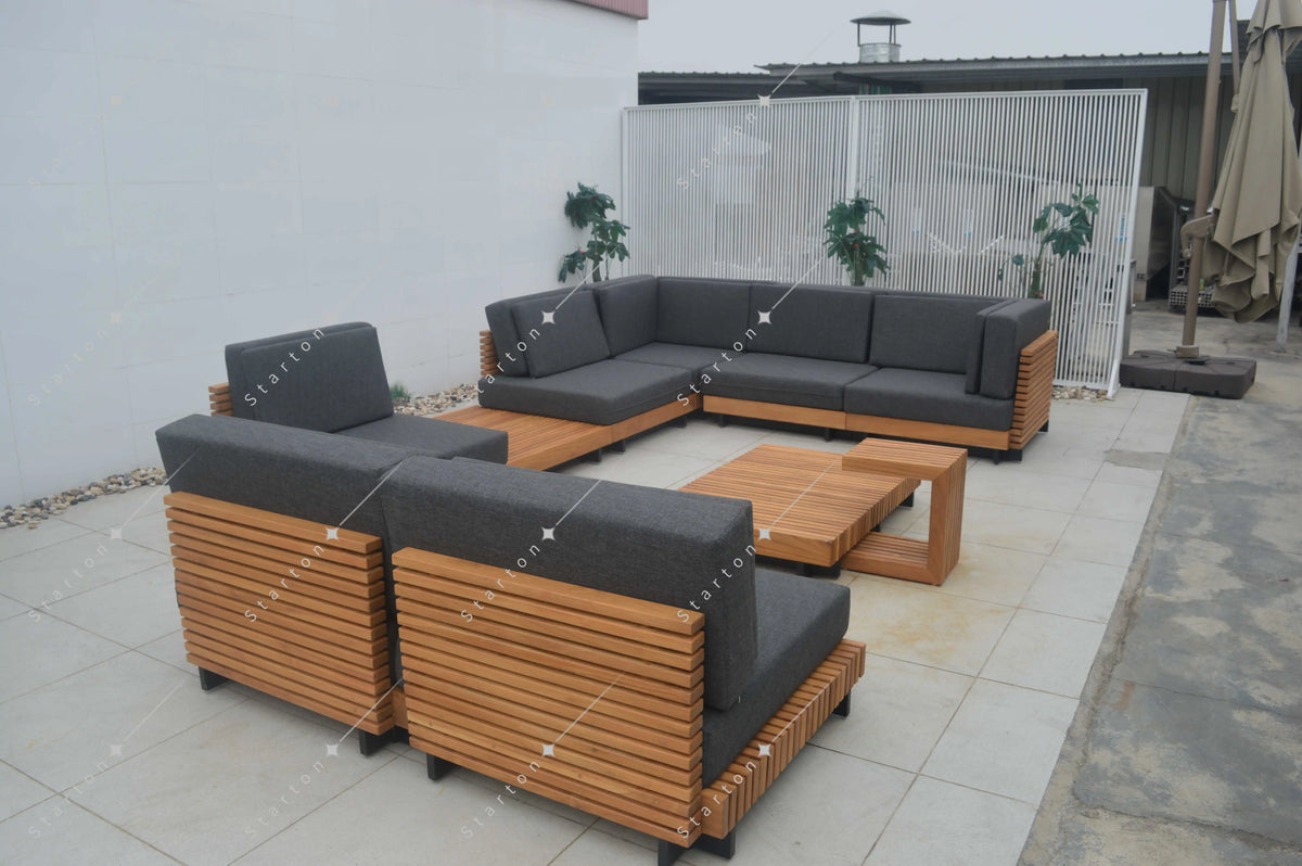 European Contemporary Teak Sofa Set Outdoor Furniture for Living Room Courtyard Hotel Villa Bedroom Park