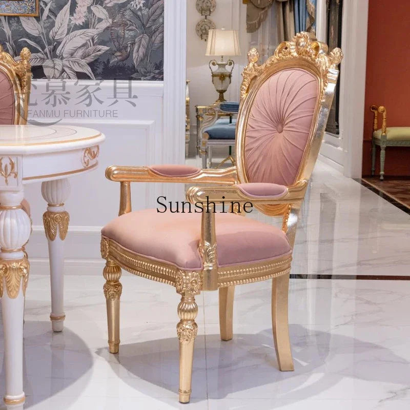 French court style solid wood dining table and chair combination light luxury romantic style household oval  FT