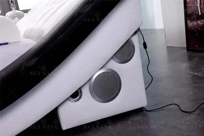 Leather Bed Furniture Master Bedroom Double Bed, Nordic, Simple Multifunctional Soft Bag Bed Smart Bed With LED Light Outlet