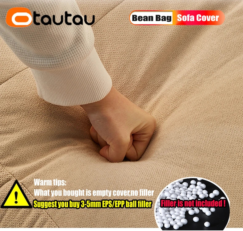 OTAUTAU Soft Cotton Bean Bag Cover Without Filler Chaise Lounge Recliner Sofa Bed Beanbag Pouf Sac with Footstool Ottoman SF027