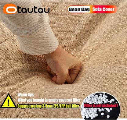 OTAUTAU Soft Cotton Bean Bag Cover Without Filler Chaise Lounge Recliner Sofa Bed Beanbag Pouf Sac with Footstool Ottoman SF027