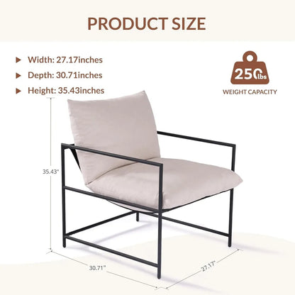 Sling Accent Chair with Metal Frame, Modern Armchair with Memory Foam Cushion, Comfy Lounge Chair for Living Room Bedroom Balcon