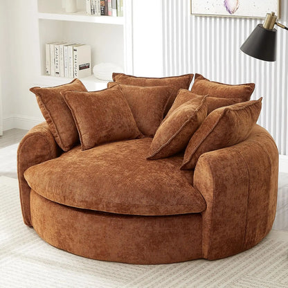 59.8" Modern Round Chaise Sofa Bed, Loaf Sofa with 8 Pillows, Upholstered Boneless Sofa for Living Room, Full-Compressed, Soft