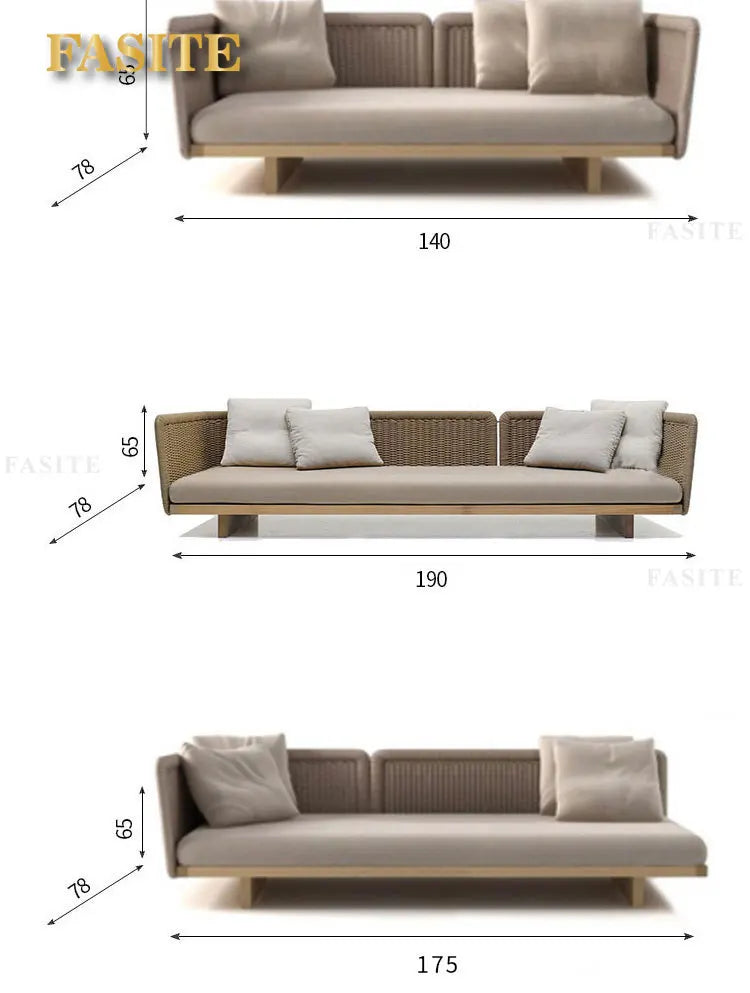 Rattan sofa outdoor leisure combination courtyard garden terrace living room solid wood