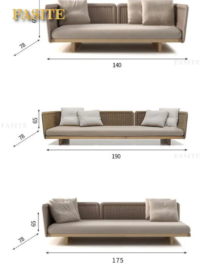 Rattan sofa outdoor leisure combination courtyard garden terrace living room solid wood