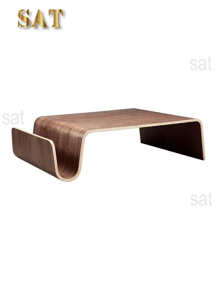 Living Room Simple Japanese N-shaped Curved Wood Tatami Solid Wood Coffee Table, Storage Large N-shaped Sofa Side Table