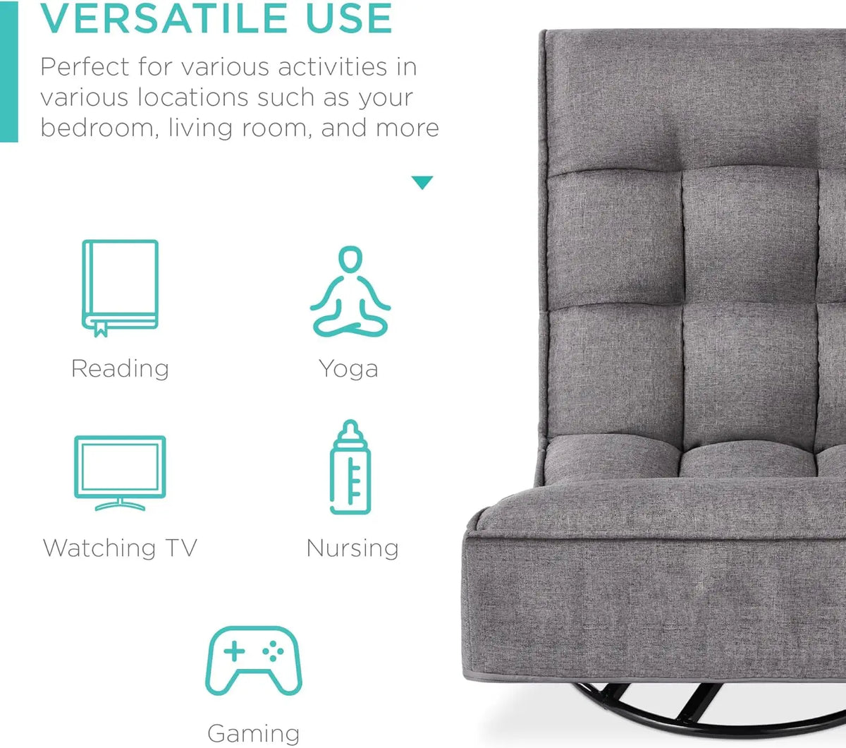 Reclining Folding Floor Gaming Chair for Home,Office,Lounging,Reading w/360-Degree Swivel,4 Adjustable Positions,Tufted Cushions