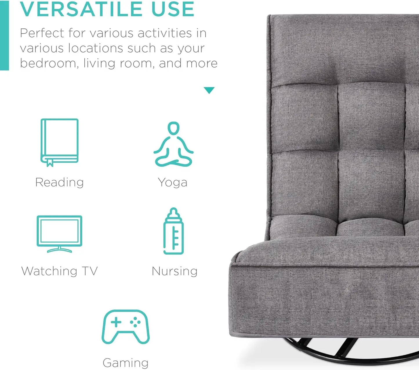 Reclining Folding Floor Gaming Chair for Home,Office,Lounging,Reading w/360-Degree Swivel,4 Adjustable Positions,Tufted Cushions
