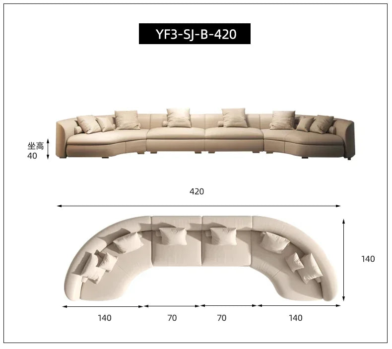 Italian Minimalist Circular Curved Leather Sofa Large Apartment Living Room Corner Leather Sofa