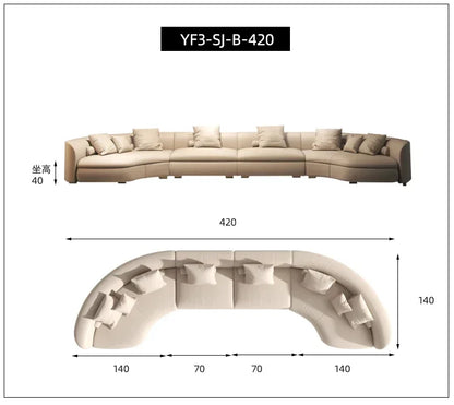 Italian Minimalist Circular Curved Leather Sofa Large Apartment Living Room Corner Leather Sofa