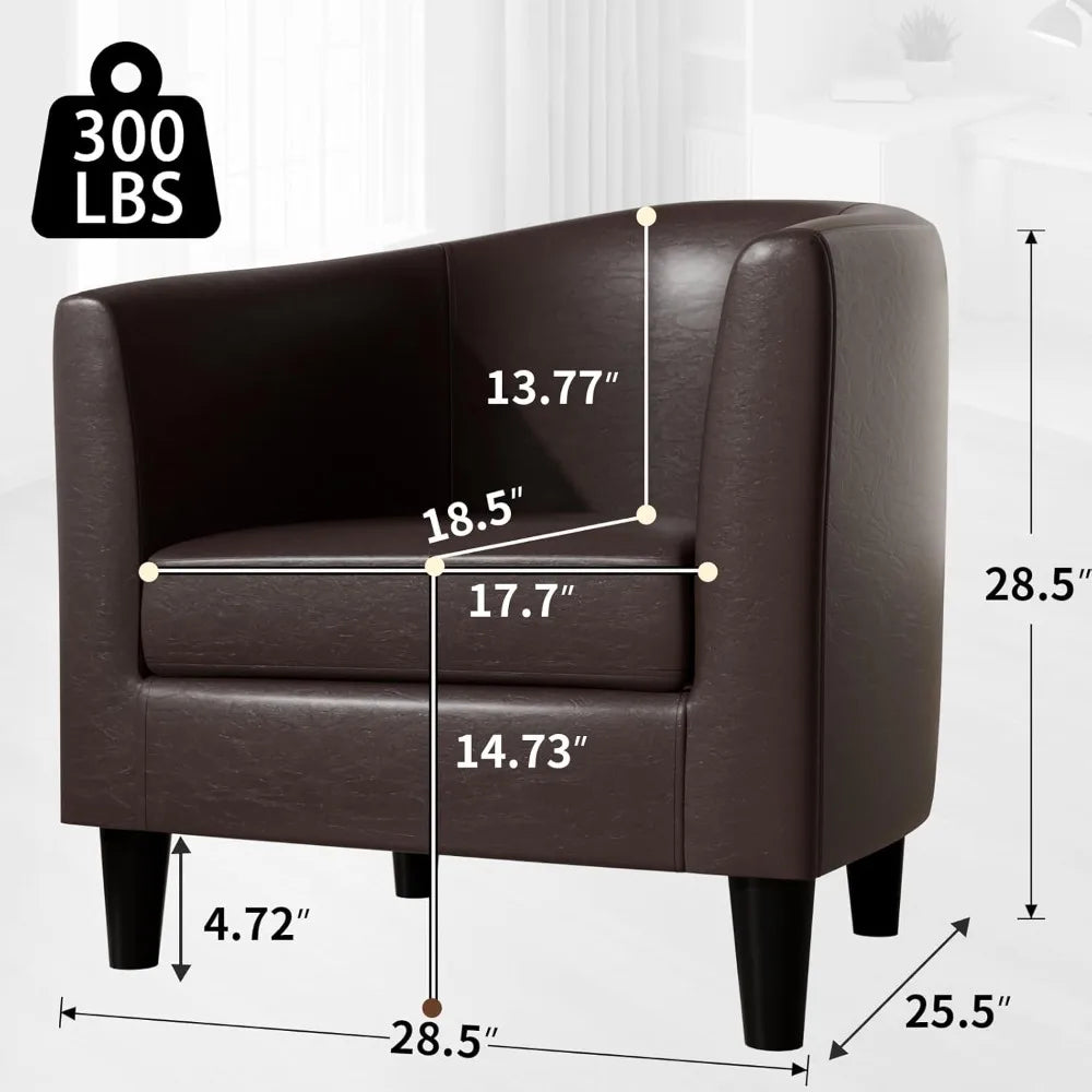 Living Room Chairs with Soft Padded, Barrel Chairs with Solid Wood Legs, Easy Assembly, Leather Chair for Living Room/Bedroom/Re