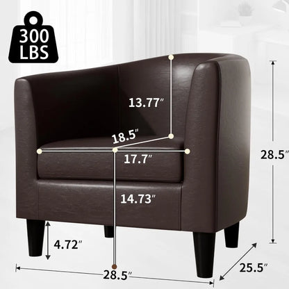Living Room Chairs with Soft Padded, Barrel Chairs with Solid Wood Legs, Easy Assembly, Leather Chair for Living Room/Bedroom/Re