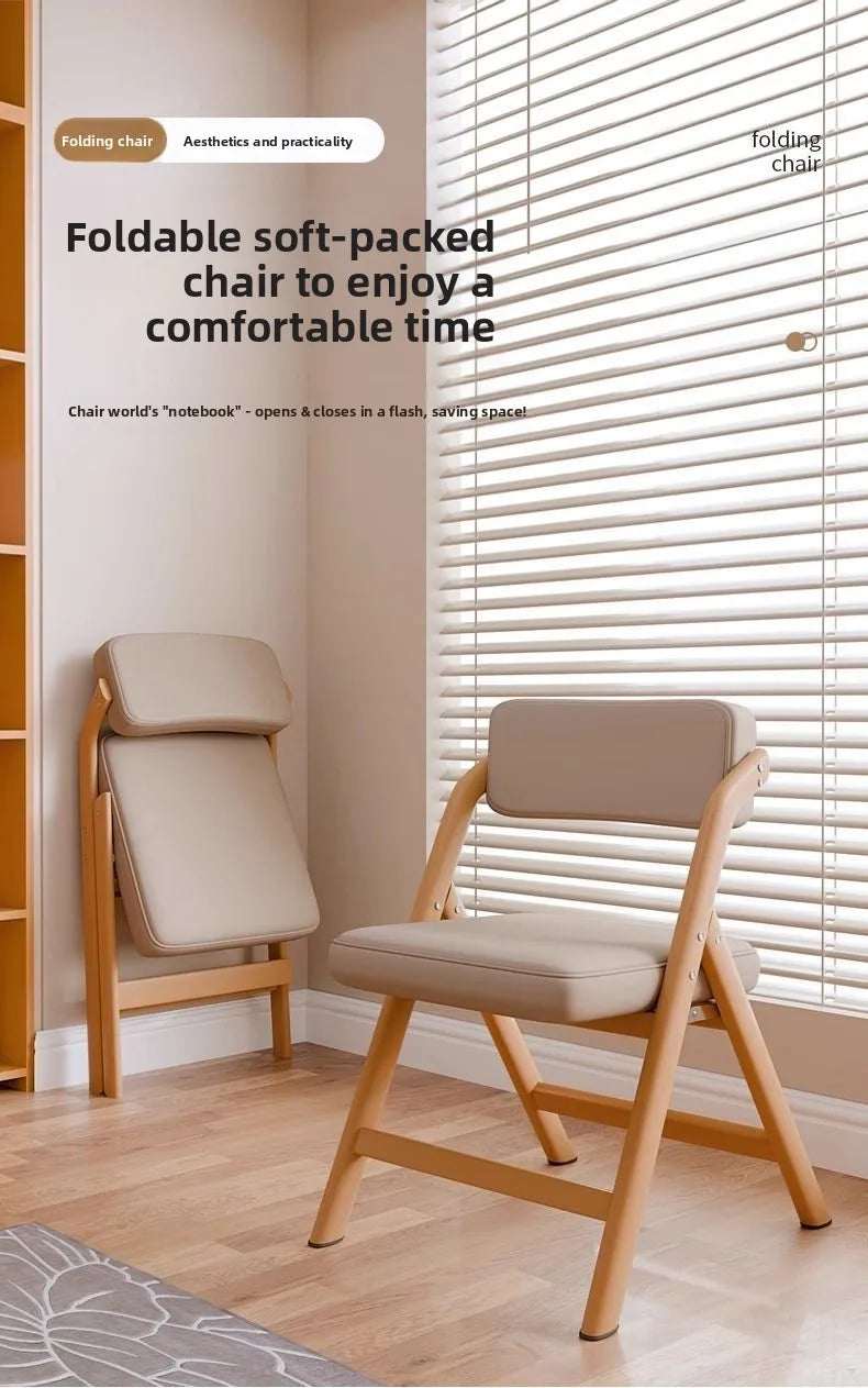 PU Leather Folding Chair Metal Frame Wood Grain Finish Comfortable Padded Seat Space Saving Dining Office Makeup Desk Chair